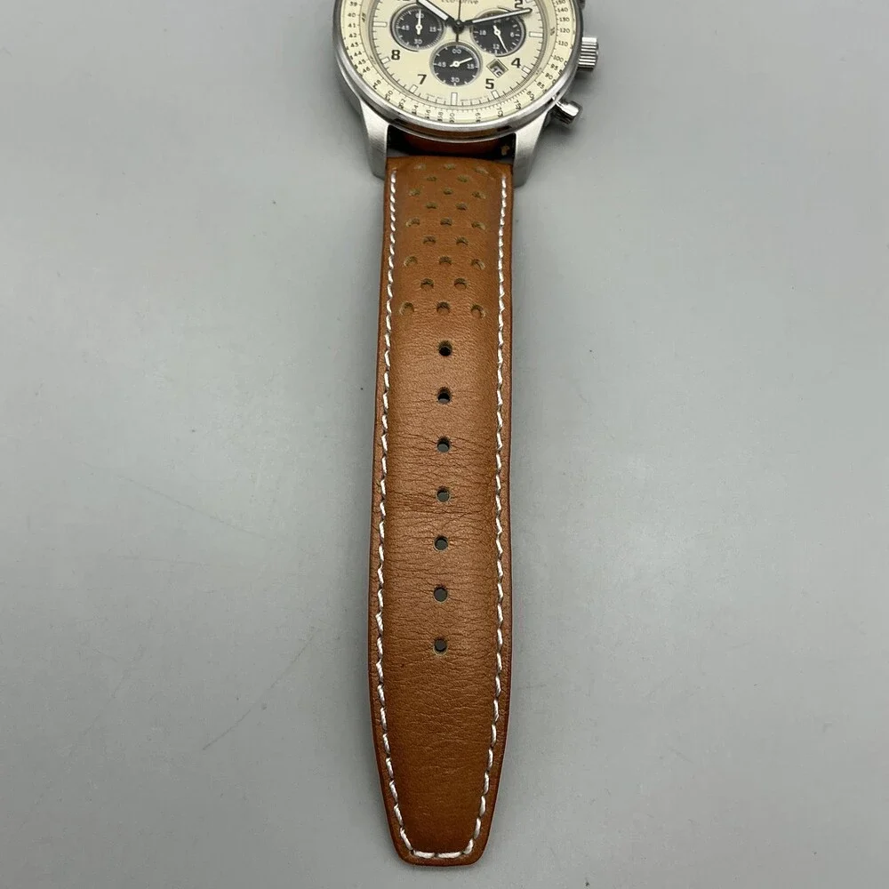 Citizen Eco-Drive Weekender Men Watch 44mm Silver Tone Brown Leather Chronograph